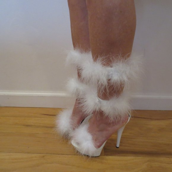 LAST CHANCE  NIB CUSTOM MADE White Double High Riding Ankle Cuff "Fufu" Heels - Picture 5 of 15